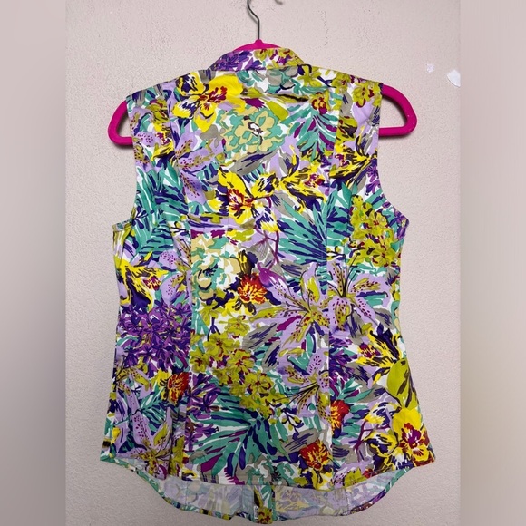 Eccoci Multi Tropical Floral Sleeveless Button Down Blouse and Skirt Combo 6 - Picture 4 of 9